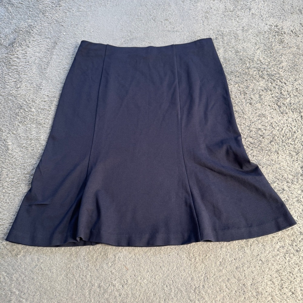 DKNYC Navy Blue Flare Skirt Womens Size M Stretch Midi Panel Office Career Wear